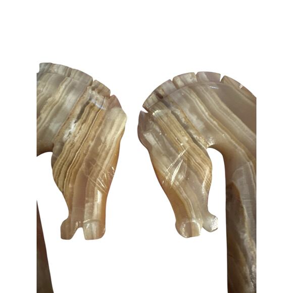 Pair Set 2 Onyx Alabaster Carved Stone Horse Bookends Book Ends Library Decor - Picture 5 of 7